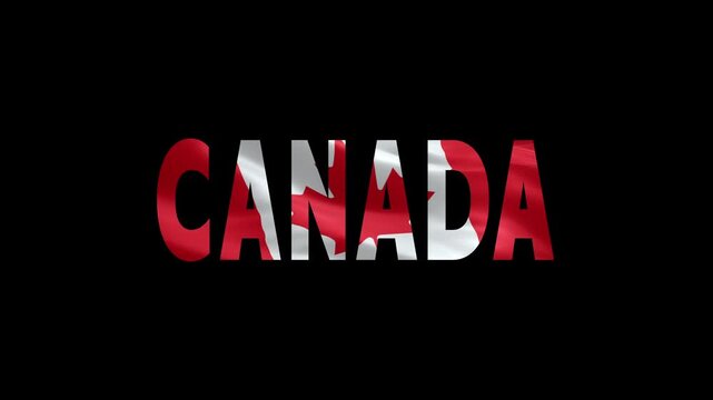 Canada country name in bold red and white 3D text on black background with neon glow effect