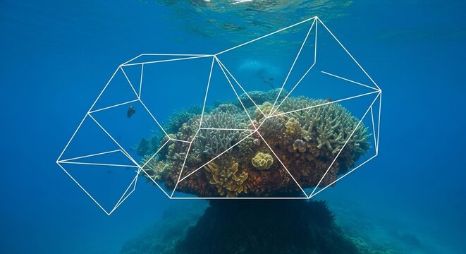 Geometric coral reef structure underwater