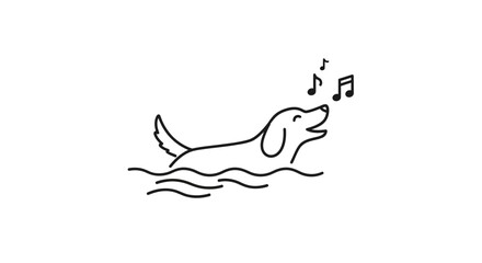 Obraz premium Happy Dog Singing in Water with Musical Notes, Cute Cartoon Style