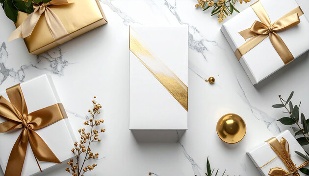 Gift boxes and golden decorations