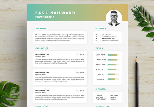 Creative Resume Layout with Colorful Accents