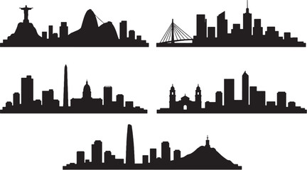 Naklejka premium Simplified Latin America Skyline Bundle Minimal Geometric Cityscape Vector Illustrat