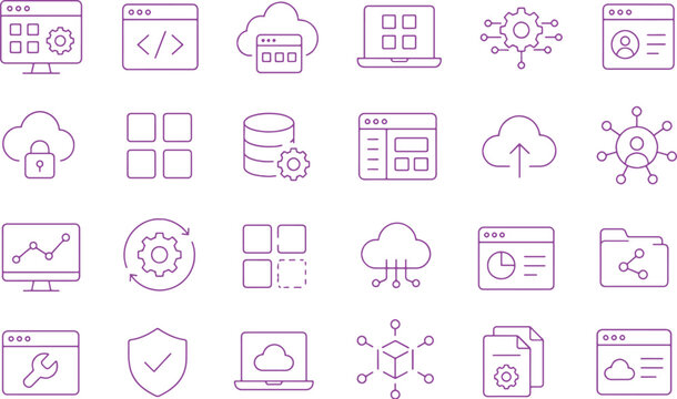 Software Platform Icon Set Minimal Outline Vector Digital Tools Cloud Services UI UX Icons