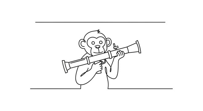 Funny Monkey Character Holding a Rocket Launcher, Cartoon Style