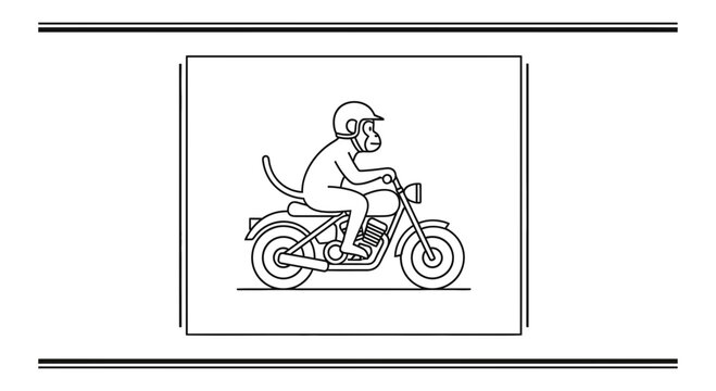 Funny Monkey Riding Motorcycle with Helmet, Cartoon Style