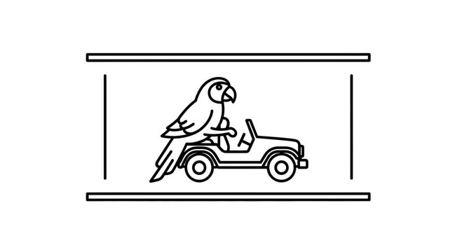 Funny Parrot Driving a Car Illustration, Bird Animal Character on Wheels
