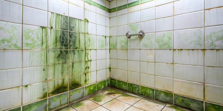 A Corner Shower Wall with Extensive Mold and Mildew Growth Requiring Immediate Remediation