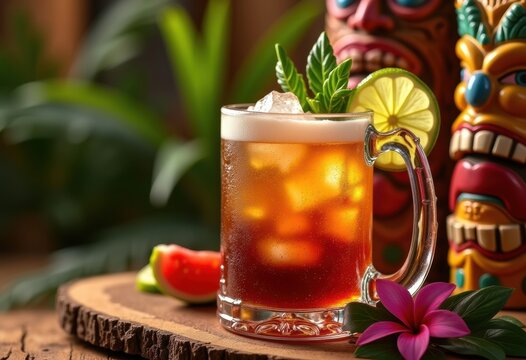 Tiki Oasis Charm Exotic Rum Cola Lime Tropical Design Paradise Bar Beverage