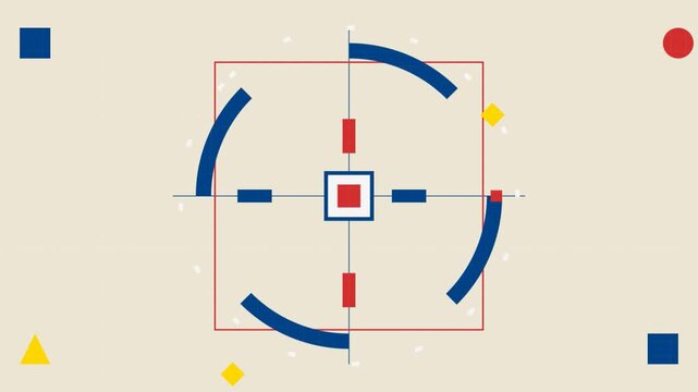 Abstract Bauhaus motion graphics of rotating primary color geometric shapes on a cream background