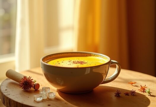 Turmeric Golden Milk Latte Holistic Wellness Studio Ambiance Healing Calmness Transformative Wellness Routine