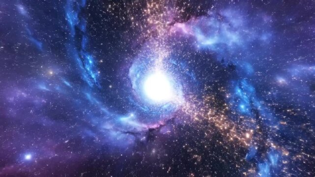 4k cgi animation cosmic vortex with magenta blue nebulas swirling.