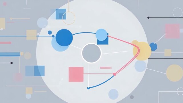 Abstract geometric shapes in flat style on grey backdrop, concept of connectivity and modern design