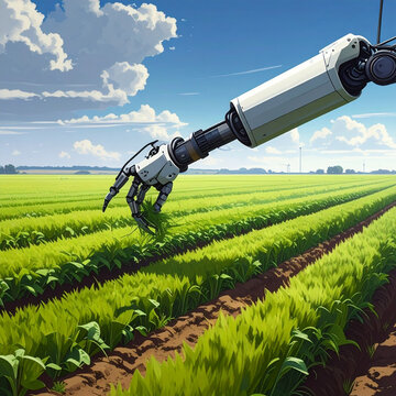 Robot handtand oogst gewassen op een veld