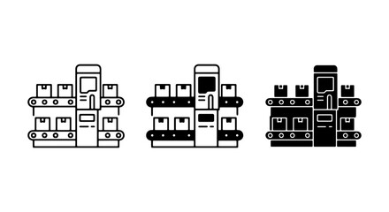 Fototapeta premium Factory Production Line Icons, Industrial Automation Vector Set, Manufacturing Process Graphics