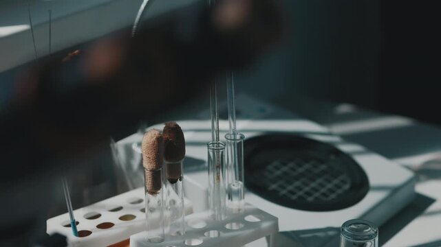 Laboratory test tubes with food sample during quality control analysis
