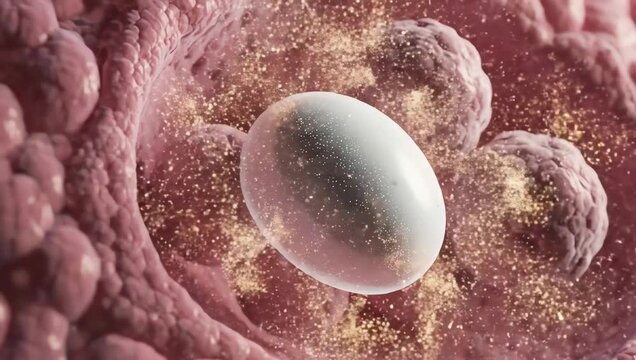 Menstrual cycle visualization, hormonal fluctuations interacting with reproductive cells