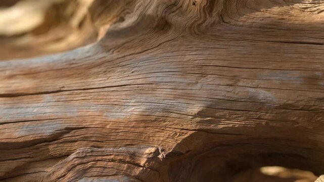 Closeup of weathered wood grain with natural texture in soft sunlight on earthy background, concept of nature aging and organic patterns