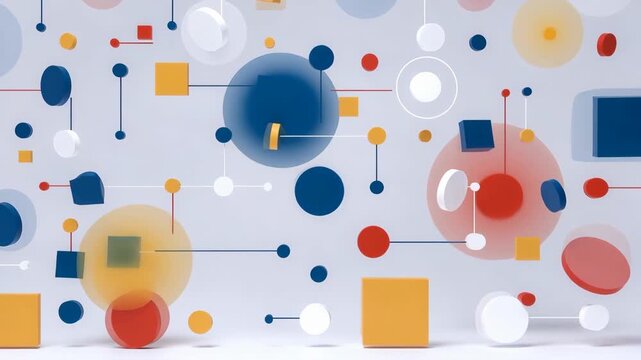 Colorful geometric circles and squares in clean style on light backdrop, concept of modern abstraction creative