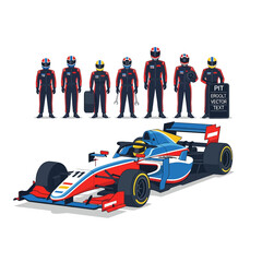 Obraz premium Formula racing car with team illustration, pixel art style.