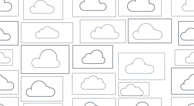 Cloud Computing Concept: Simple Outline Icons on White Background, Digital Data Storage Idea