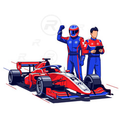 Obraz premium Formula racing car with team victory illustration