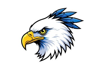 Obraz premium Fierce eagle head mascot vector illustration with blue feathers