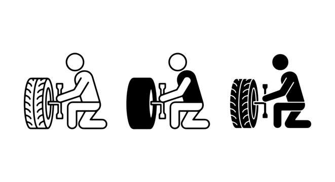 Car Tire Change Icons, Vehicle Maintenance, Auto Repair Service, Roadside Assistance