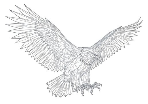 Geometric polygonal wireframe illustration of a flying eagle