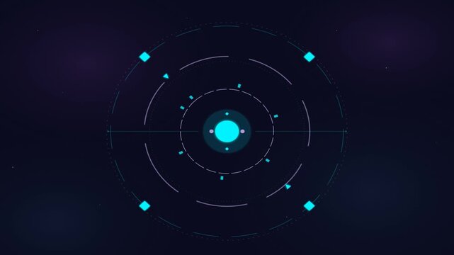 Futuristic HUD interface with rotating circular elements on dark background for sci-fi and technology concepts.