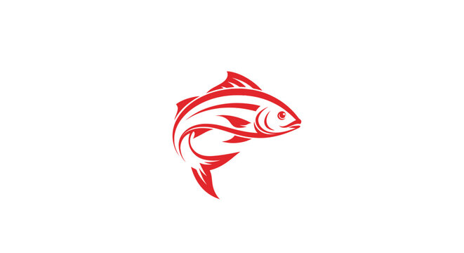 Red Fish Silhouette Emblem on White Background