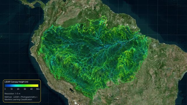 Amazon Rainforest LiDAR Mapping Visualization from Satellite View