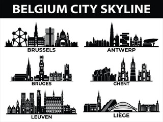 Naklejka premium Belgium city skylines in black