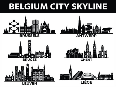 Belgium city skylines in black