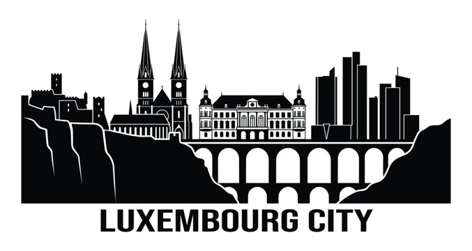 Black Luxembourg City skyline landscape drawing