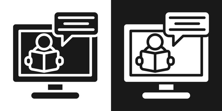Online Learning Icon In Black And White Glyph Style