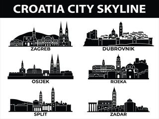 Naklejka premium City skylines of Zagreb, Split, Dubrovnik, Rijeka, Zadar, Osijek