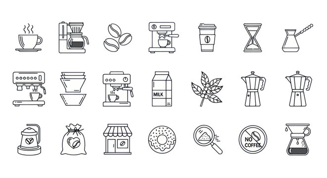 Coffee beans and various coffee makers are displayed on a table indoors.