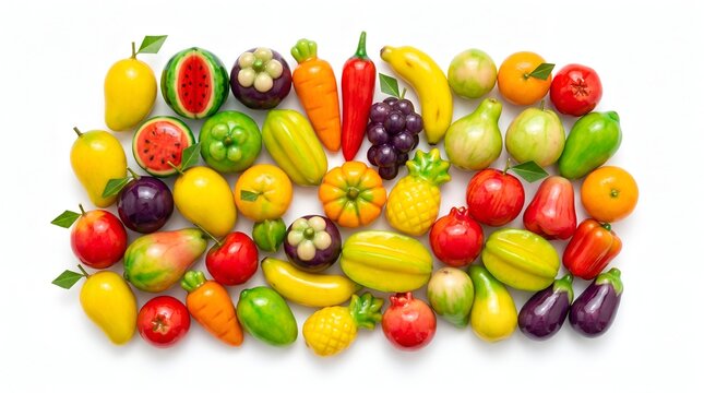 Miniature Fruit Shaped Thai Dessert (Luk Chup) Isolated on Pure White