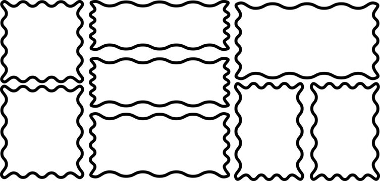 Collection of hand drawn wavy frames and abstract borders in black outline.