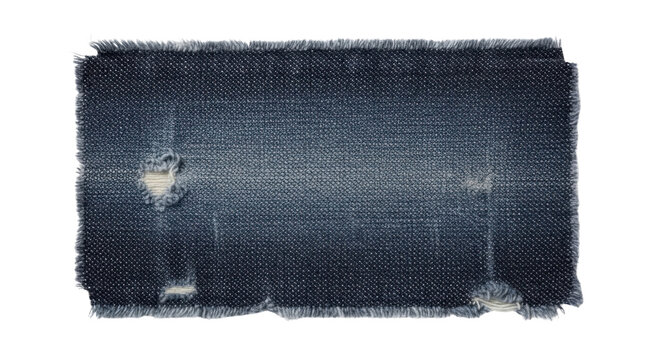 Frayed Blue Denim Fabric Patch Isolated on Transparent Background
