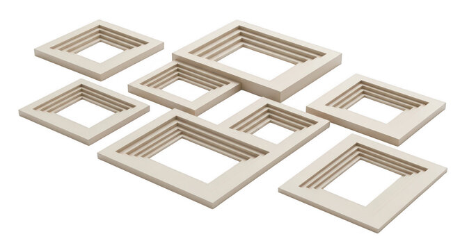 3d stack of colorful wooden cube blocks with gaps isolated on transparent background