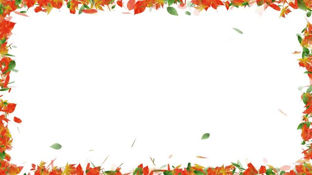 Anatomy Maple Leaves Particles on Rectangle Frame Path Animation. Realistic Anatomy Maple Leaf Particle Stream Moving in a Rectangle Path.