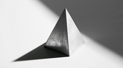 Fototapeta premium Minimalist Concrete Textured Pyramid With Dramatic Diagonal Shadow in Black and White