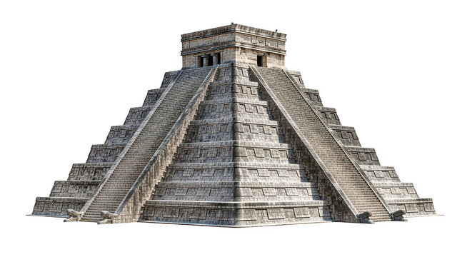 Ancient mayan pyramid temple illustration with steps isolated on transparent background