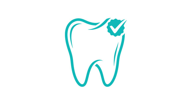 Dental Health Illustration: Approved Tooth Emblem with Check Mark Indicating Positive Hygiene