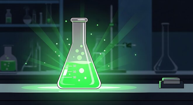 Glowing Green Liquid in Erlenmeyer Flask - Science Experiment