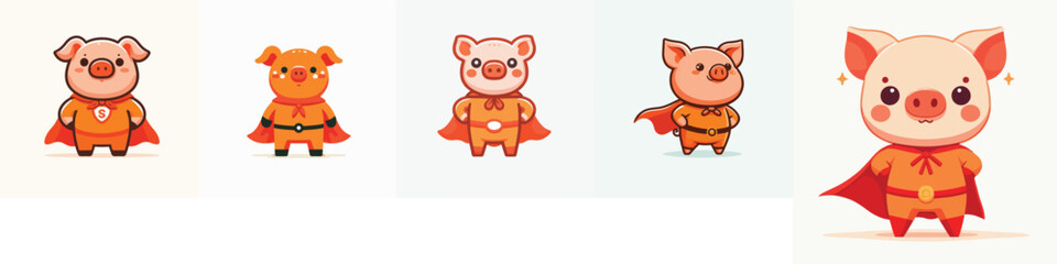 Fototapeta premium cute pig wearing a superhero costume posing bravely
