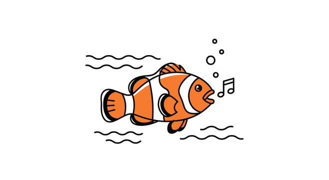 Cute Clownfish Singing Underwater with Bubbles and Music Notes