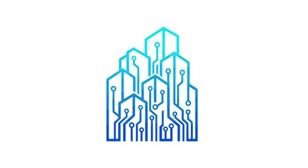 Fototapeta premium Digital Cityscape: Modern Metropolis Architecture Integrated With Circuitry Design