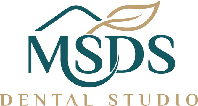 Dental Clinic Logo Design with Letters MSDS and Elegant Leaf Icon